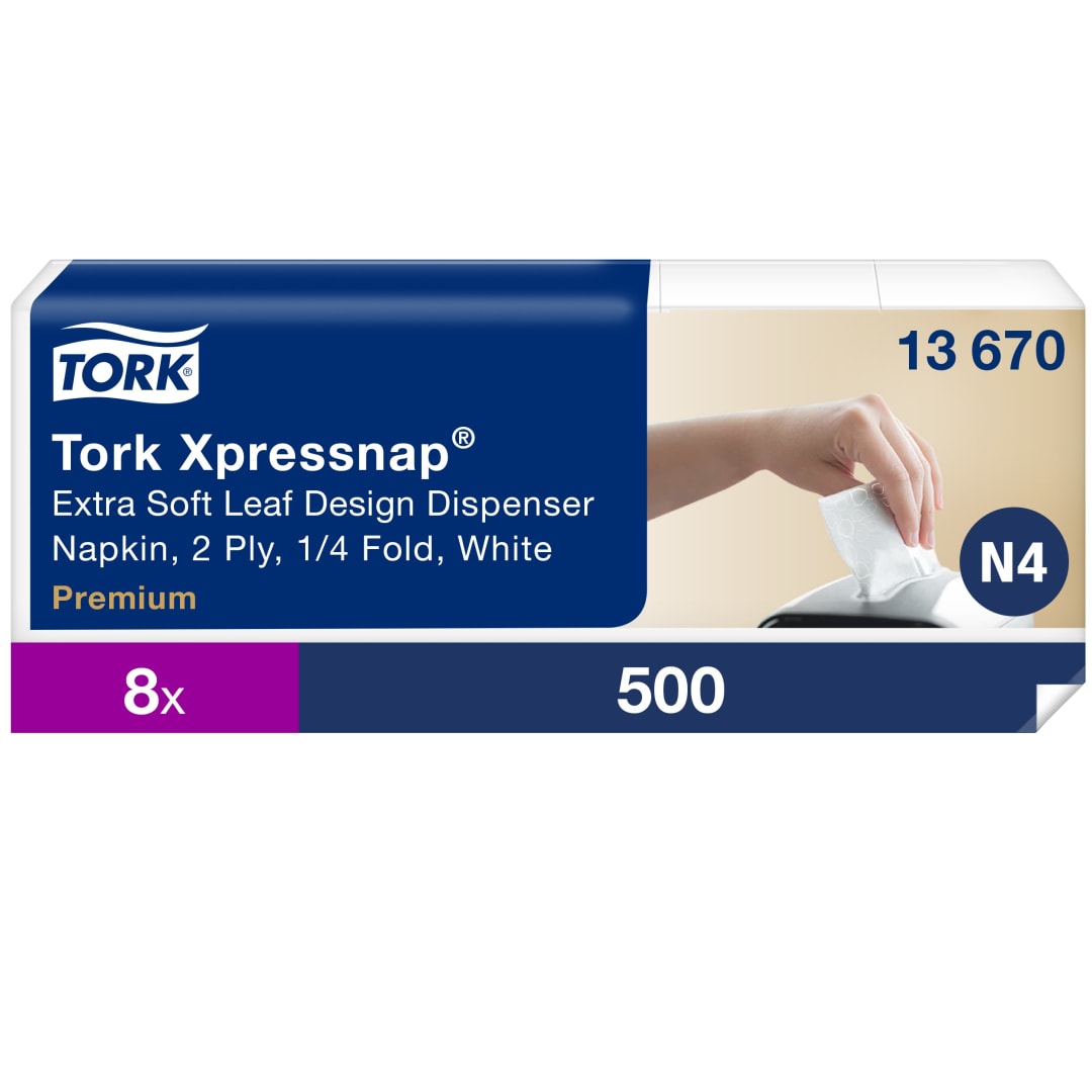 Tork Xpressnap® Extra Soft Leaf Design White Dispenser Napkin