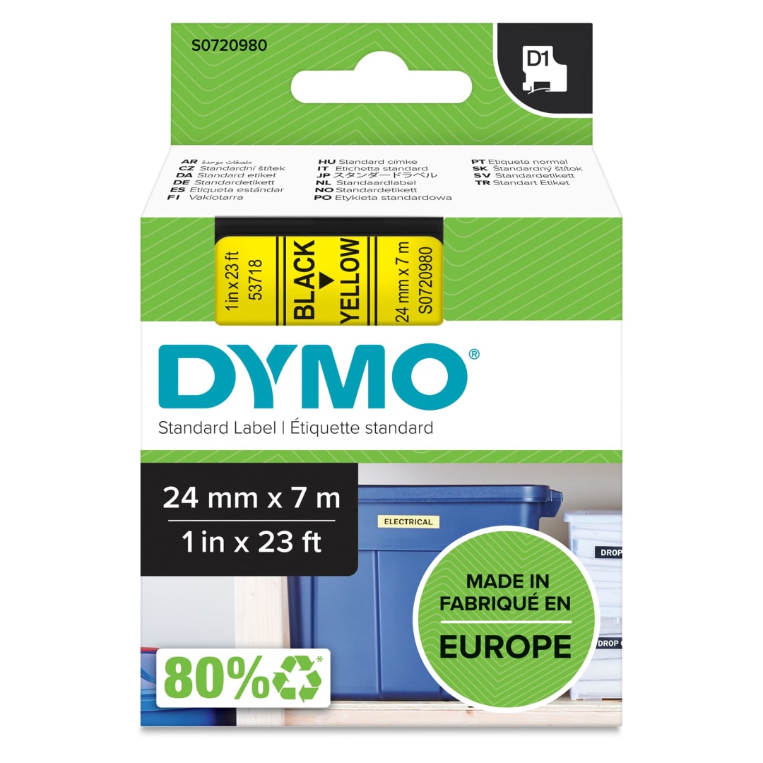 DYMO® Standard D1 Labeling Tape for LabelManager Label Makers, Black print on Clear tape, 3/8'' W x 23' L, 1 cartridge