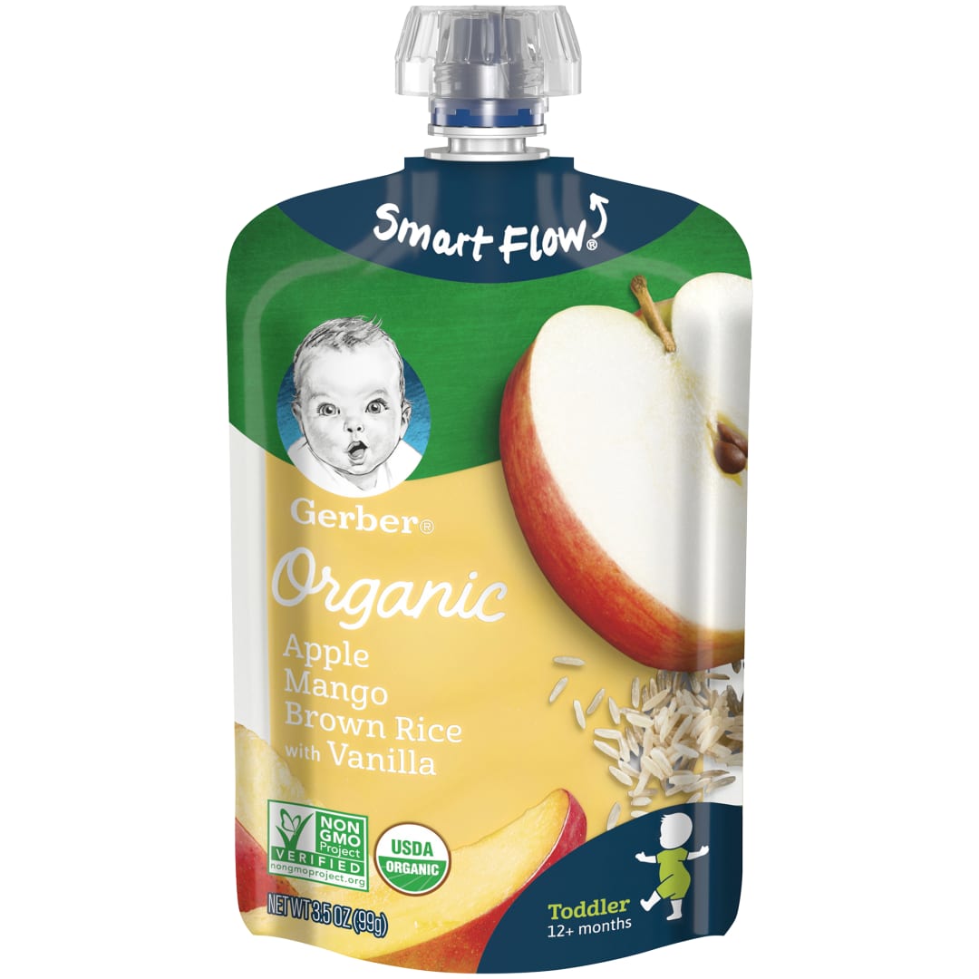 Gerber Baby Food Organic Apple, Mango, Brown Rice With Vanilla, 3.5 oz Pouch