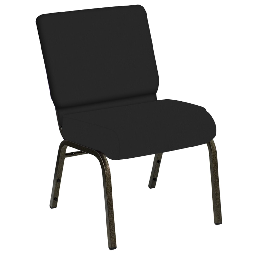 HERCULES Series 21''W Church Chair in E-Z Matrid Black Vinyl - Gold Vein Frame