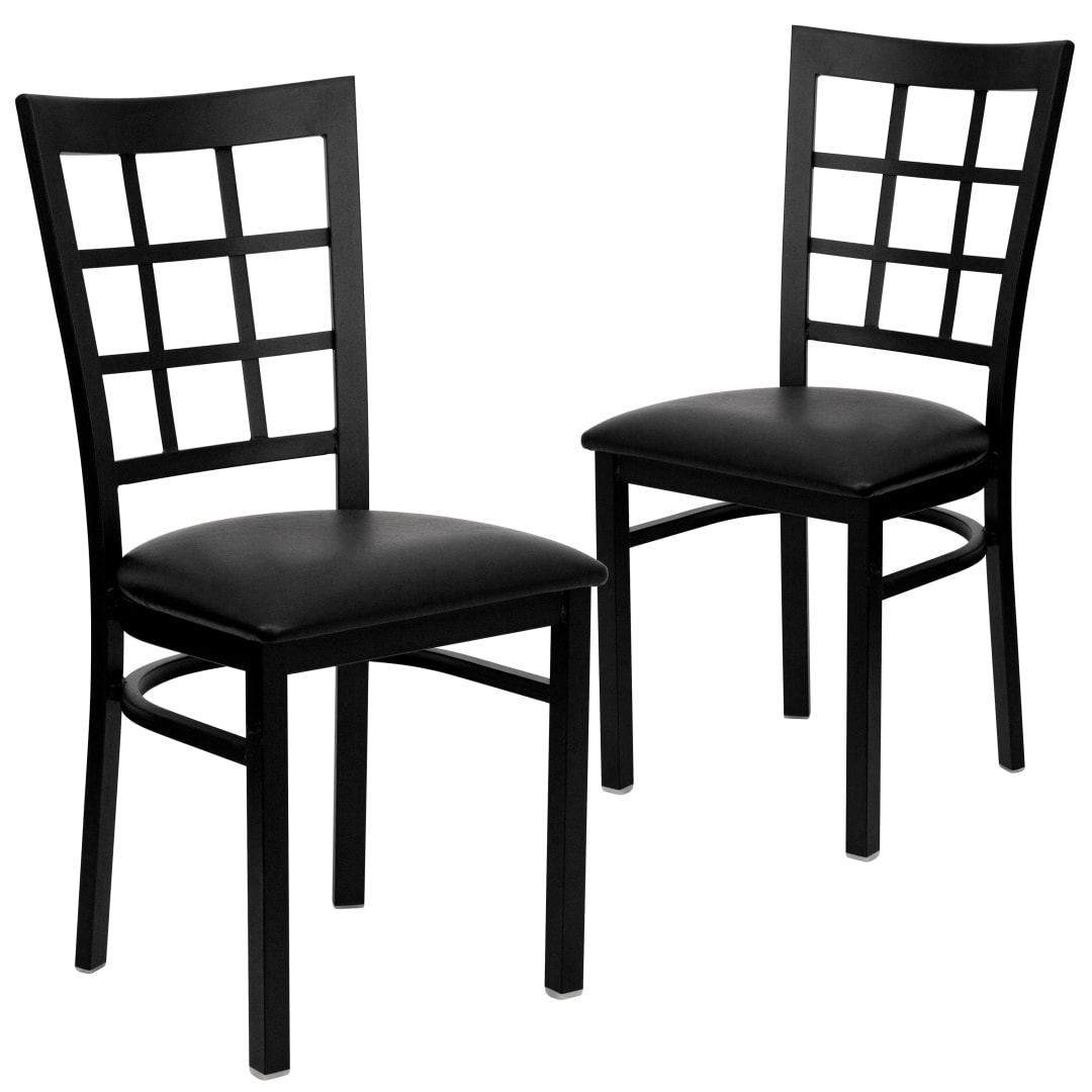 2 Pack HERCULES Series Black Window Back Metal Restaurant Chair - Black Vinyl Seat