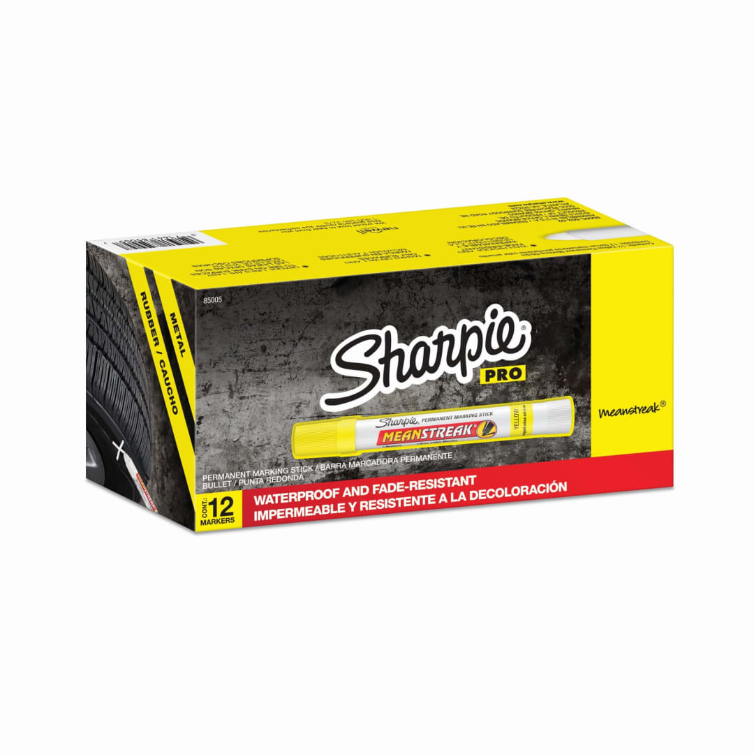 Sharpie® Mean Streak Permanent Marking Stick, Bullet Tip, Yellow, Box of 12
