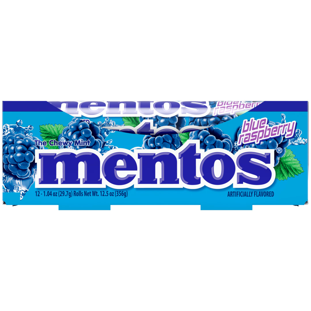 Mentos Chewy Mints Blue Raspberry 11 pc Single Rolls - 12 Pack
