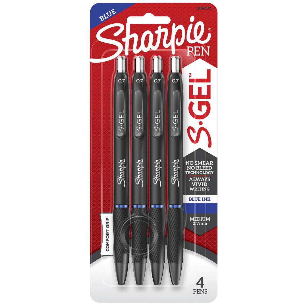 Sharpie® S-Gel, Gel Pens, Medium Point (0.7mm), Blue Ink Gel Pen, 4 Count