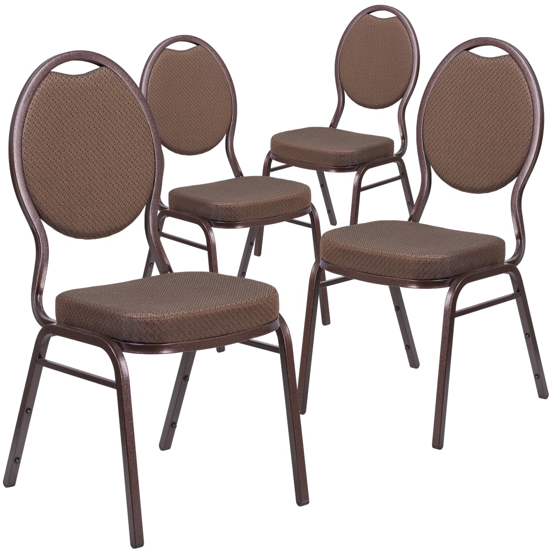 4 Pack HERCULES Series Teardrop Back Stacking Banquet Chair in Brown Patterned Fabric - Copper Vein Frame