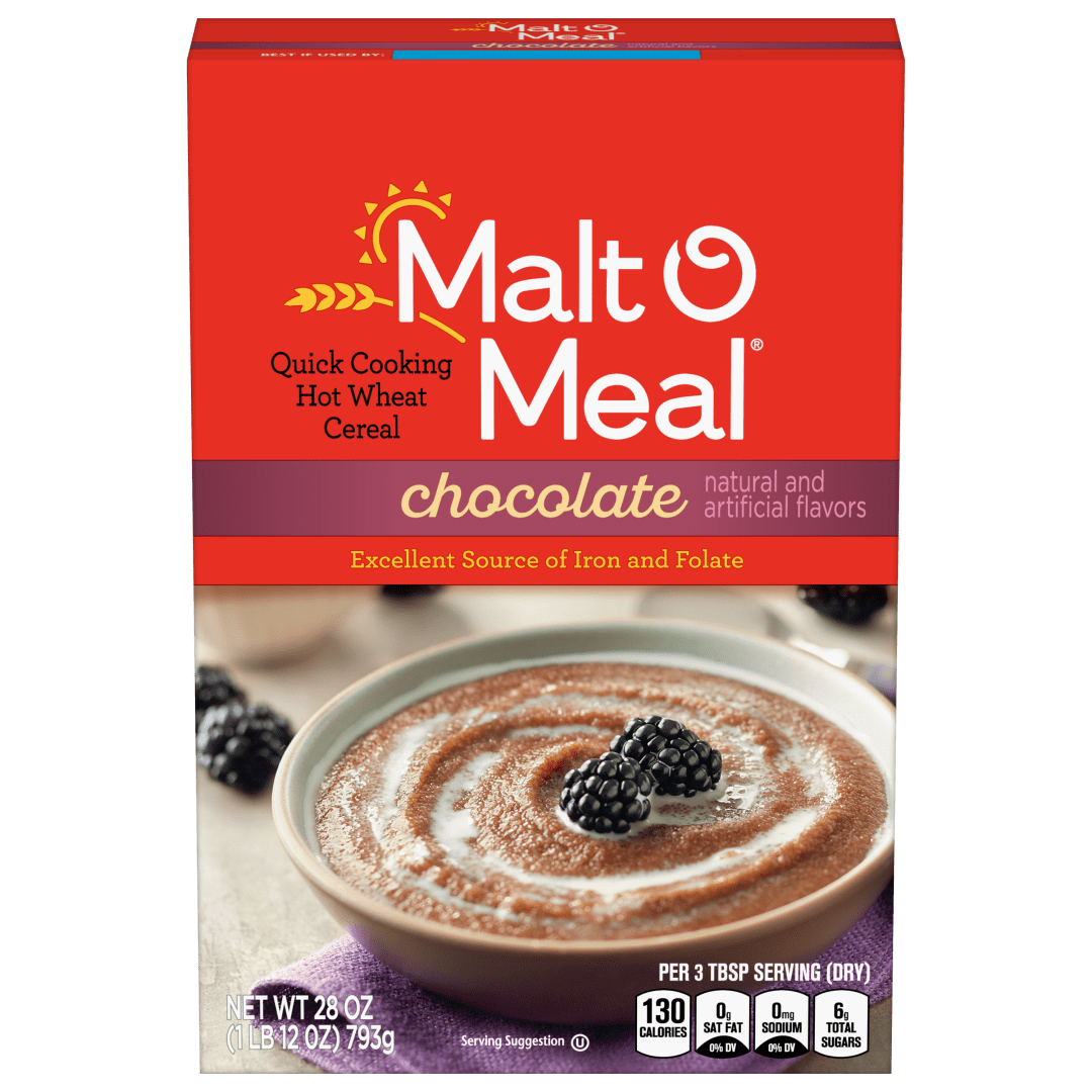 Malt-O-Meal Chocolate Wheat Hot Cereal, Instant Porridge with Iron & Folic Acid, 28 oz Box