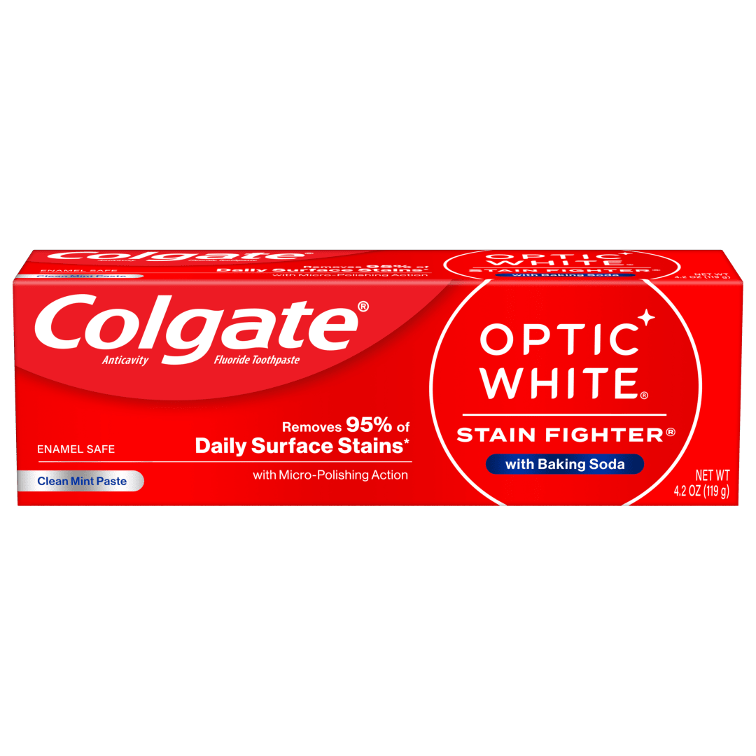 Colgate Optic White Stain Fighter Toothpaste with Baking Soda, Clean Mint Paste