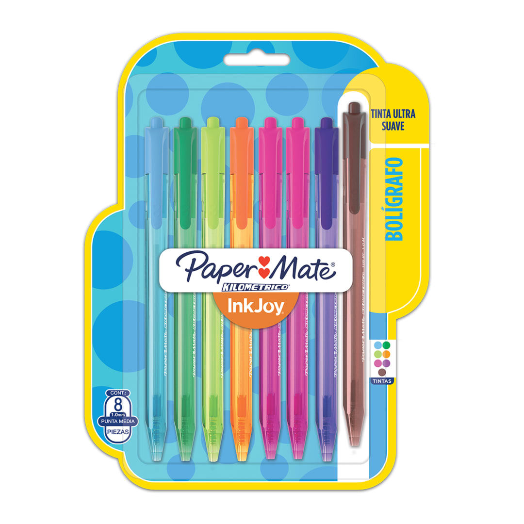 Paper Mate InkJoy 100RT, Bolgrafos Retrctiles, Punta Media (1.0 mm), Colores surtidos, Paquete de 8 unidades, LA3746.