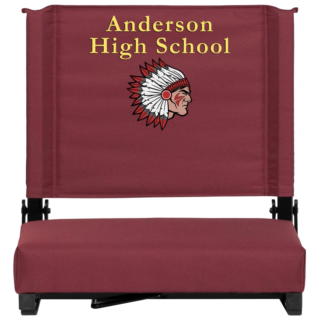 Grandstand Personalized 500 lb Capacity Padded Stadium Chair, Folding Seat with Handle, Lightweight &amp; Durable, Maroon