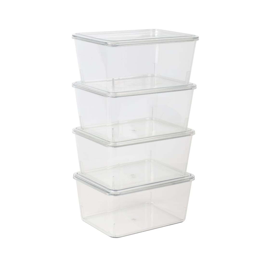 Brody 4 Pack Stackable Plastic Storage Box with Lids Office Desktop Organizers, 6.75" x 5"