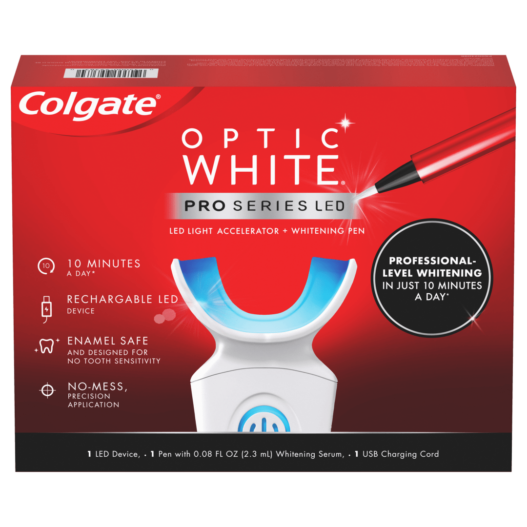 Colgate Optic White Pro Series Teeth Whitening Pen and LED Tray, Professional-Level Whitening Set, Rechargeable