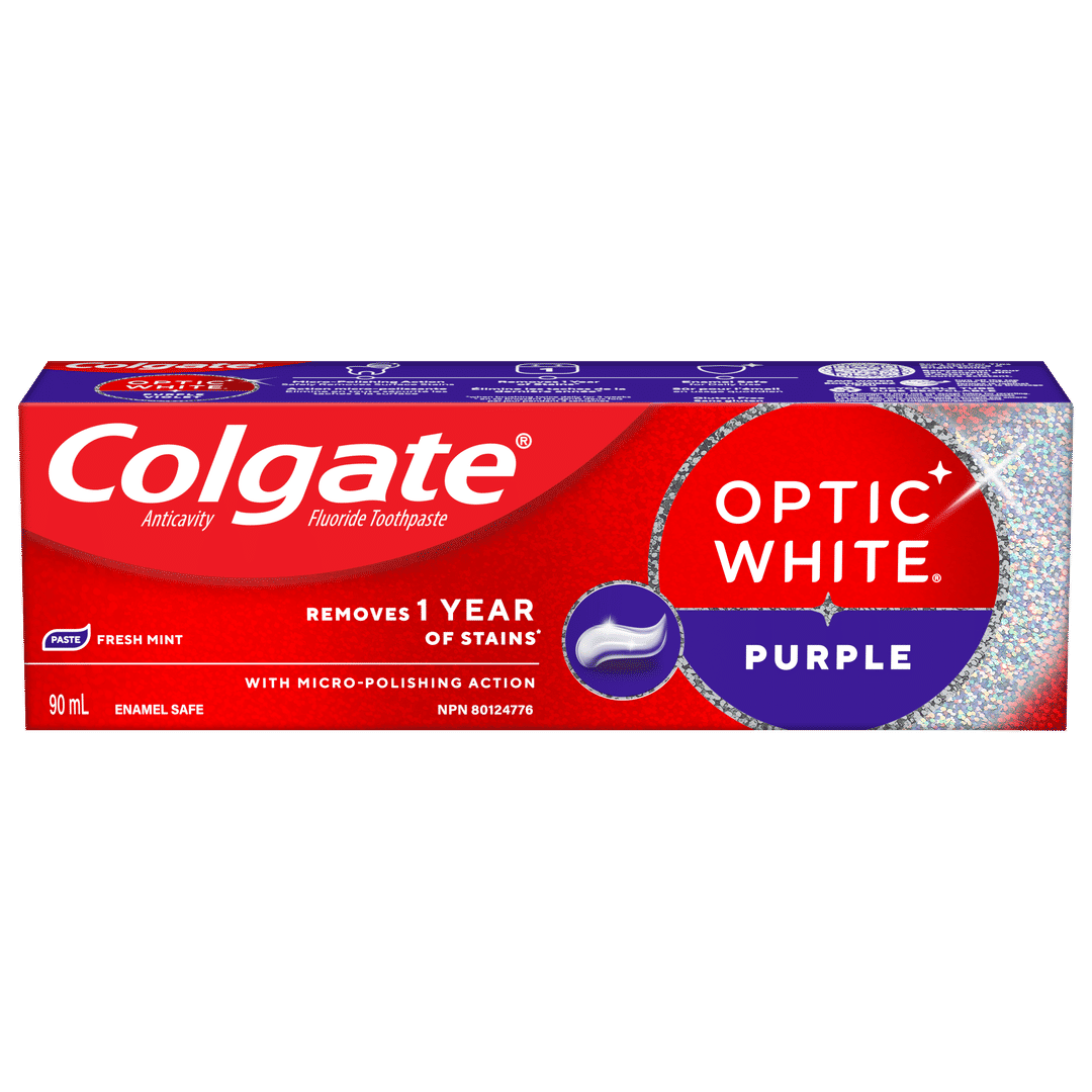 Colgate Optic White Purple Toothpaste for Teeth Whitening, Mint Paste, 90 mL