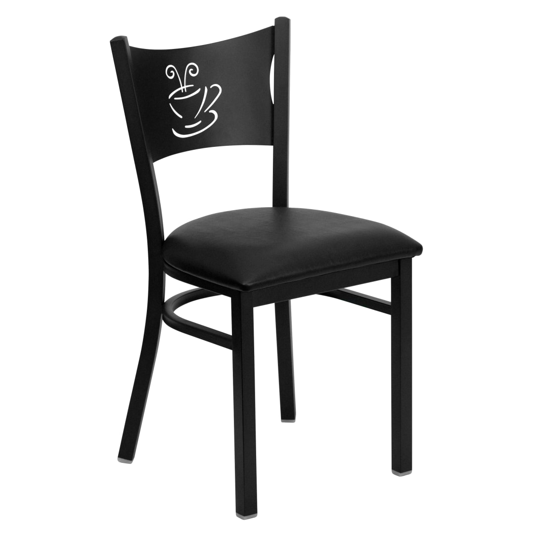 4 Pack HERCULES Series Black Coffee Back Metal Restaurant Chair - Black Vinyl Seat