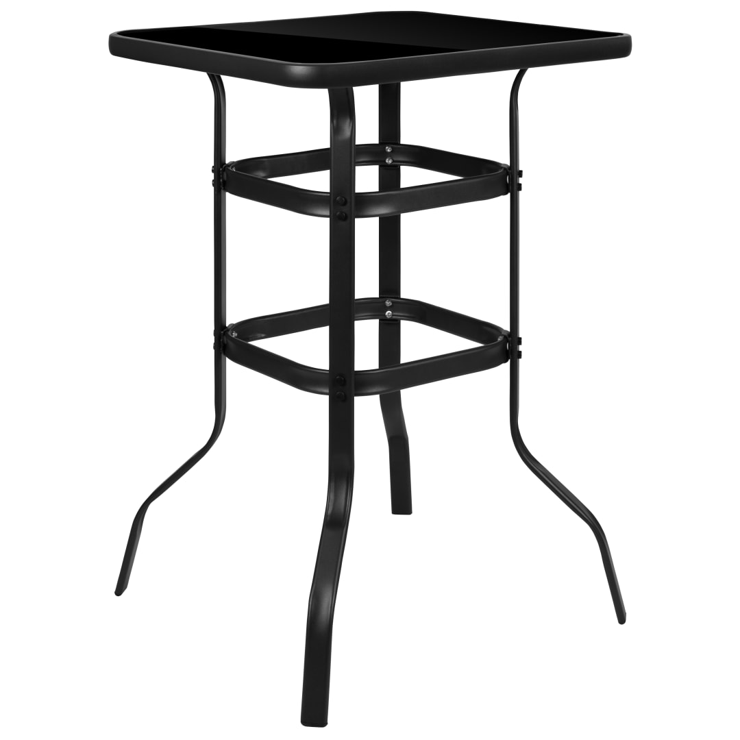 Barker 27.5" Square Black Tempered Glass Bar Height Metal Patio Bar Table