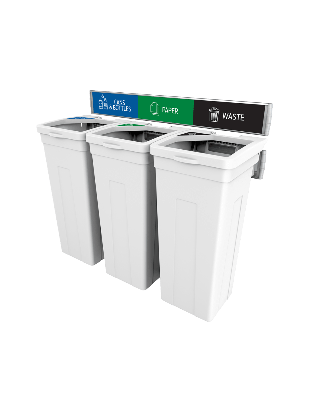 RISE - Triple - Kit - Cans & Bottles-Paper-Waste - Full-Full-Full - White-White-White