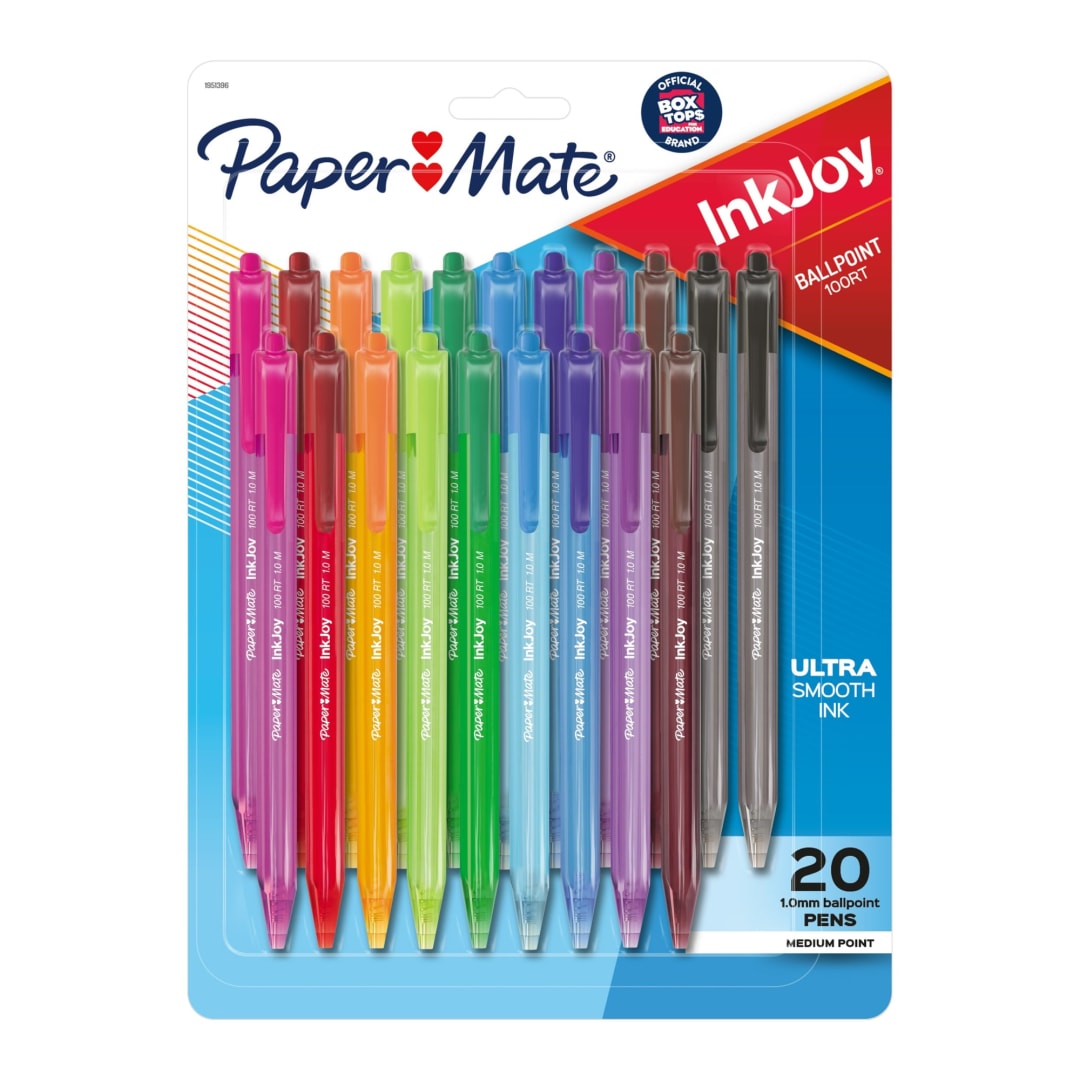 Paper Mate® InkJoy® 100RT Retractable Ballpoint Pens, Medium Point (1.0mm), Assorted, 20 Count