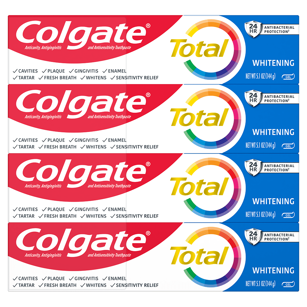 Colgate Total Whitening Gel Toothpaste, Mint Toothpaste, 5.1 oz Tube, 4 Pack