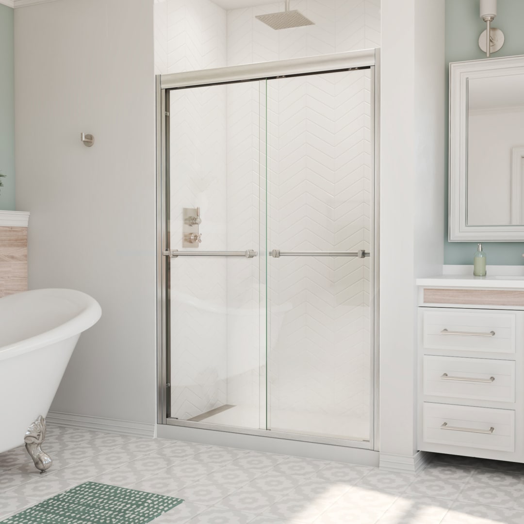 DreamLine Duet Plus 44 - 48 inch W x 72 inch H Semi-Frameless Bypass Shower Door in Brushed Nickel