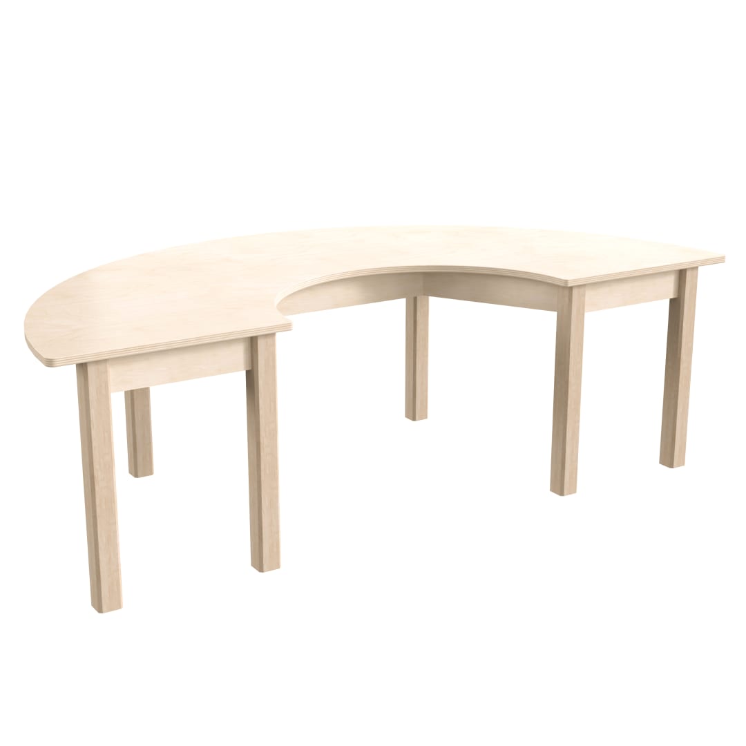 Bright Beginnings Commercial Grade Wooden Half Circle Preschool Classroom Activity Table, (29.5"W x 59"D x 18"H), Beech