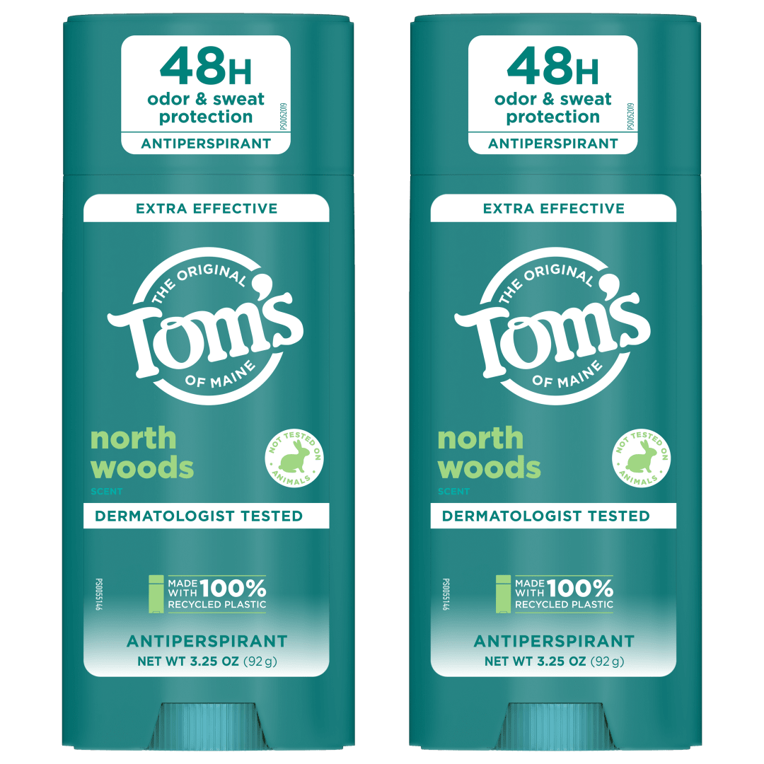 Tom’s of Maine North Woods Antiperspirant for Men and Women, No Artificial Fragrances, Dyes, or Preservatives, Baking Soda Free, 48-Hour Odor and Sweat Protection, 3.25 oz (2 Pack)