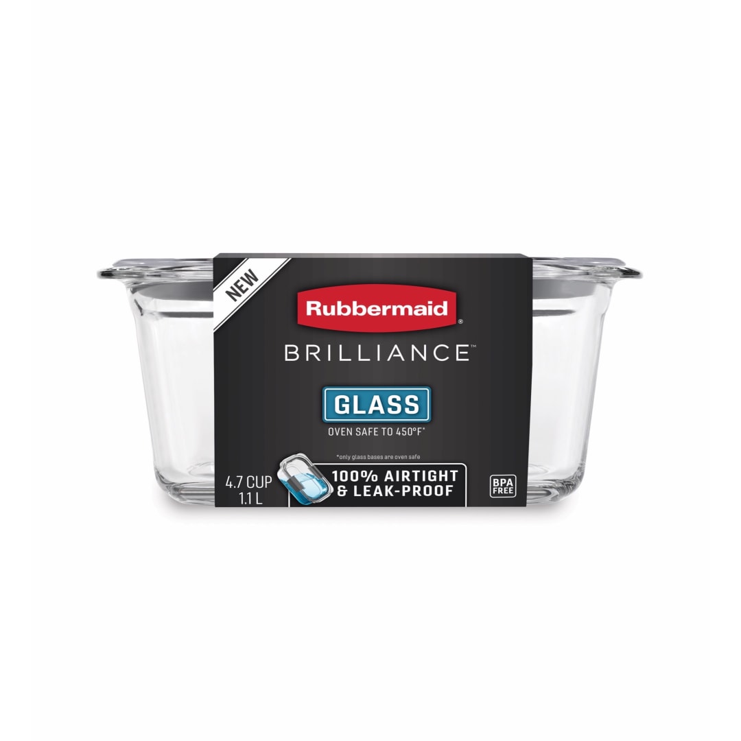 Rubbermaid® Brilliance™ Glass Food Storage Container, 4.7-Cup Food Container with Lid (2 Pieces Total), BPA Free and Leak Proof