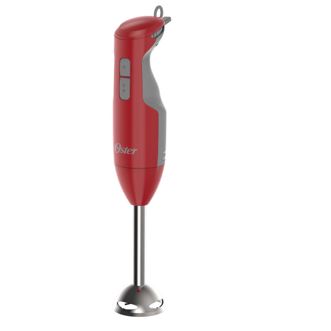 Batidora de inmersión Oster® roja, con función turbo y eje de acero inoxidable