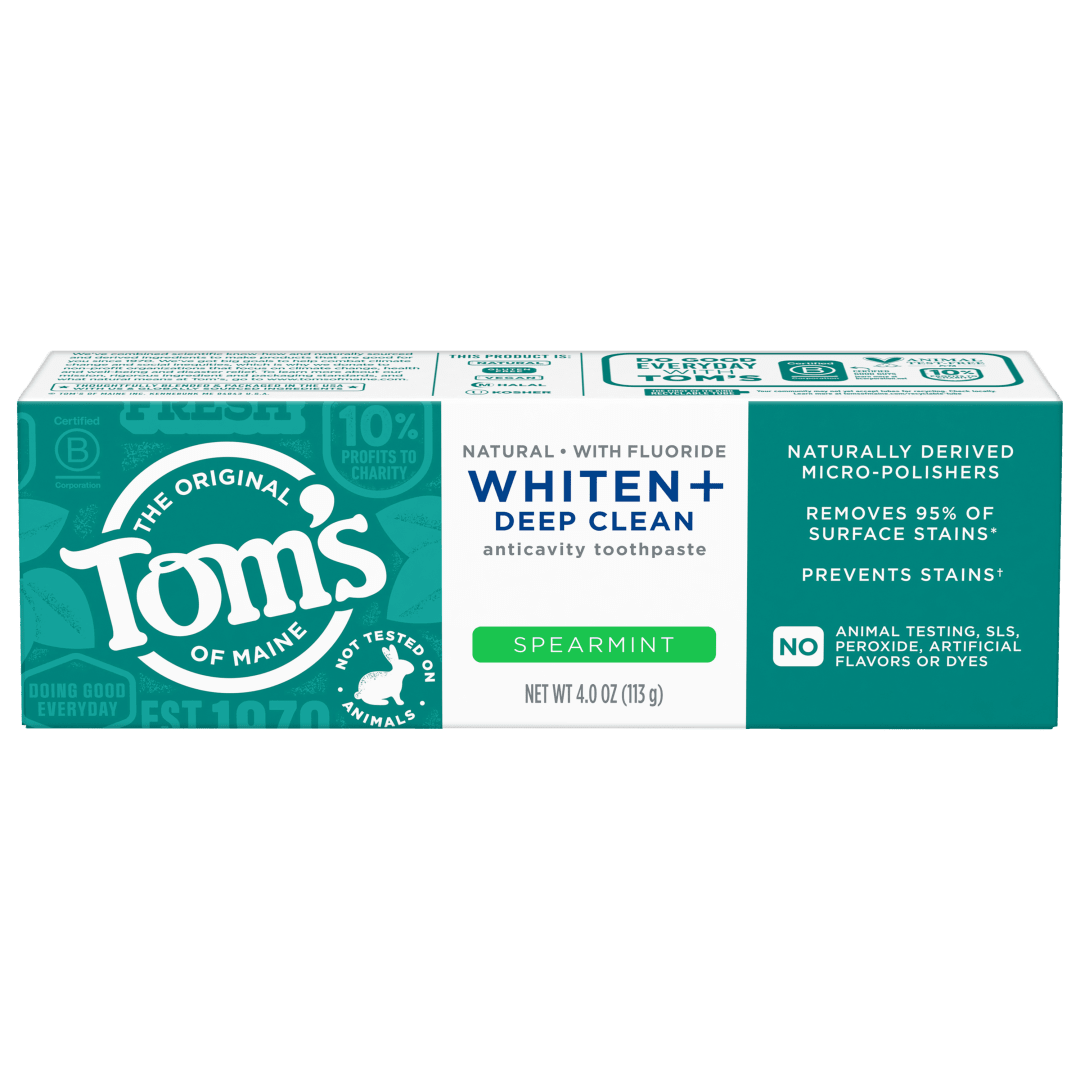 Tom’s of Maine Whiten Plus Deep Clean Whitening Toothpaste, Spearmint, 4.0 oz