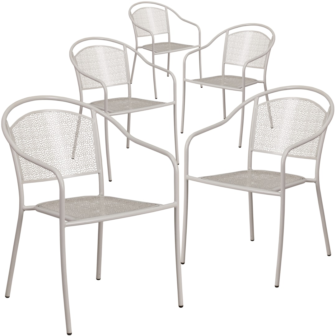Oia Commercial Grade 5 Pack Light Gray Indoor-Outdoor Steel Patio Arm Chair with Round Back