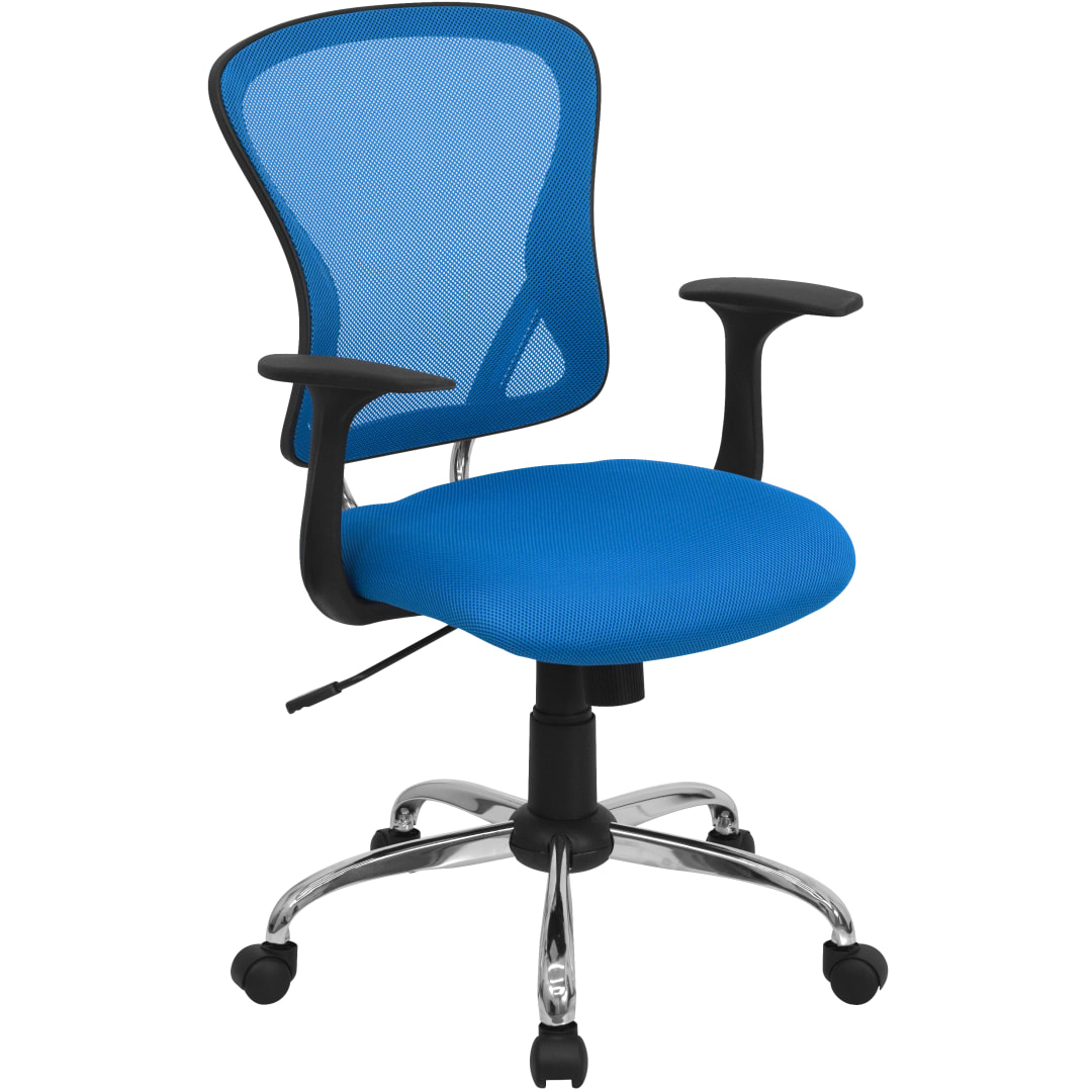 Alfred Mid-Back Blue Mesh Swivel Task Office Chair with Chrome Base and Arms