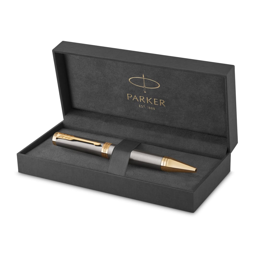 Parker Ingenuity Ballpoint Pen | Grey Lacquer with Gold Trims | Medium Point | Black Ink Refill | Gift Box | Perfect Graduation Gifts