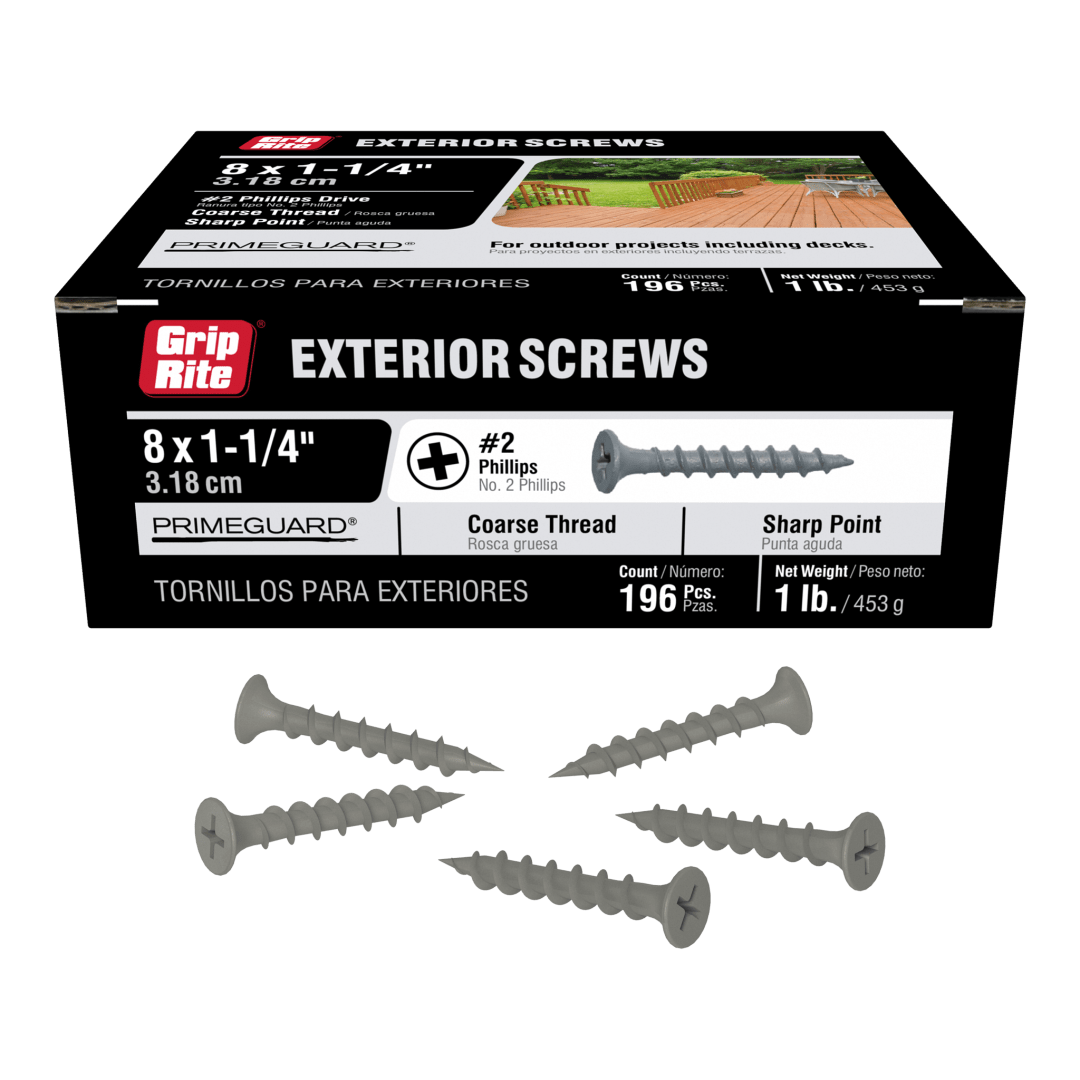 Grip-Rite 1 1/4" Pg Ten Exterior Screw 1Lb Hand Drive Exterior Construction Screws