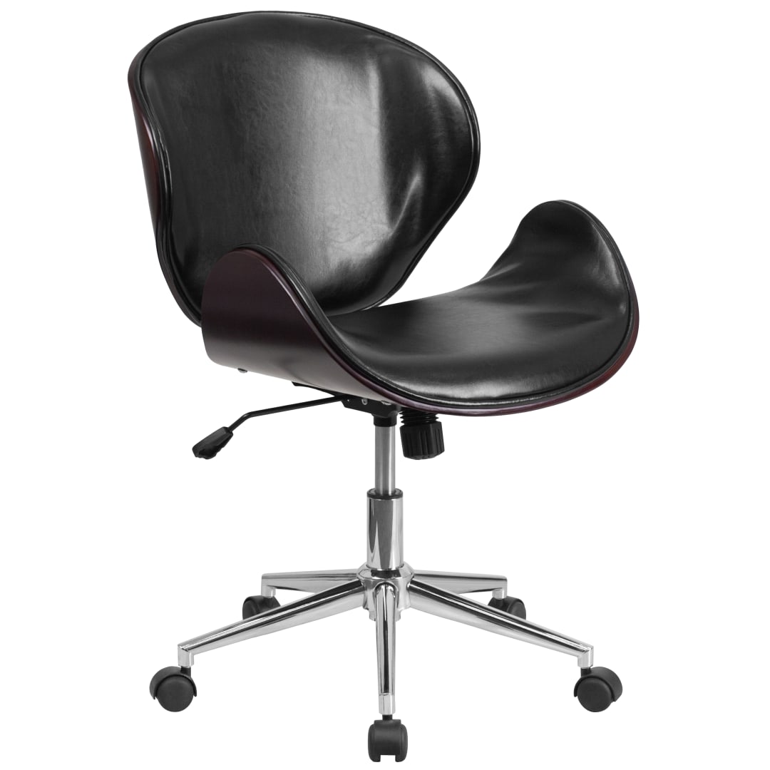 Tana Mid-Back Mahogany Wood Conference Office Chair in Black LeatherSoft