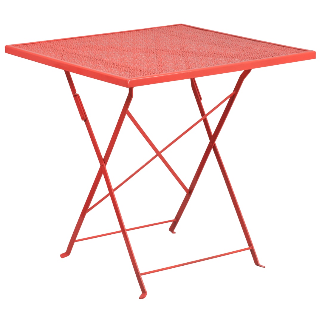 Oia Commercial Grade 28" Square Coral Indoor-Outdoor Steel Folding Patio Table