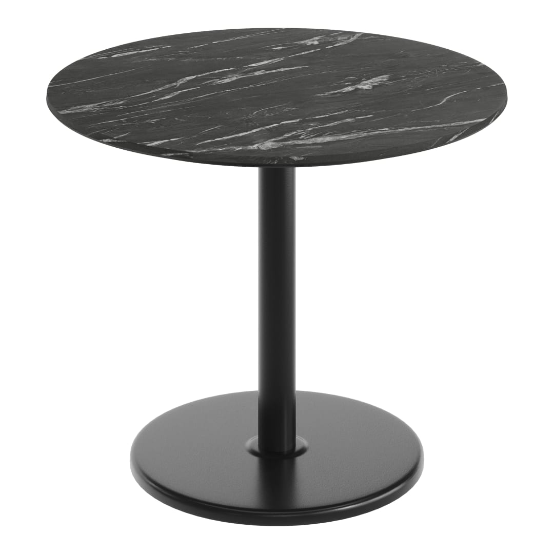 TopGuard 36" Round Tabletop with Seamless Surface Technology in Black Faux Marble with 24" Black Round Table Height Base