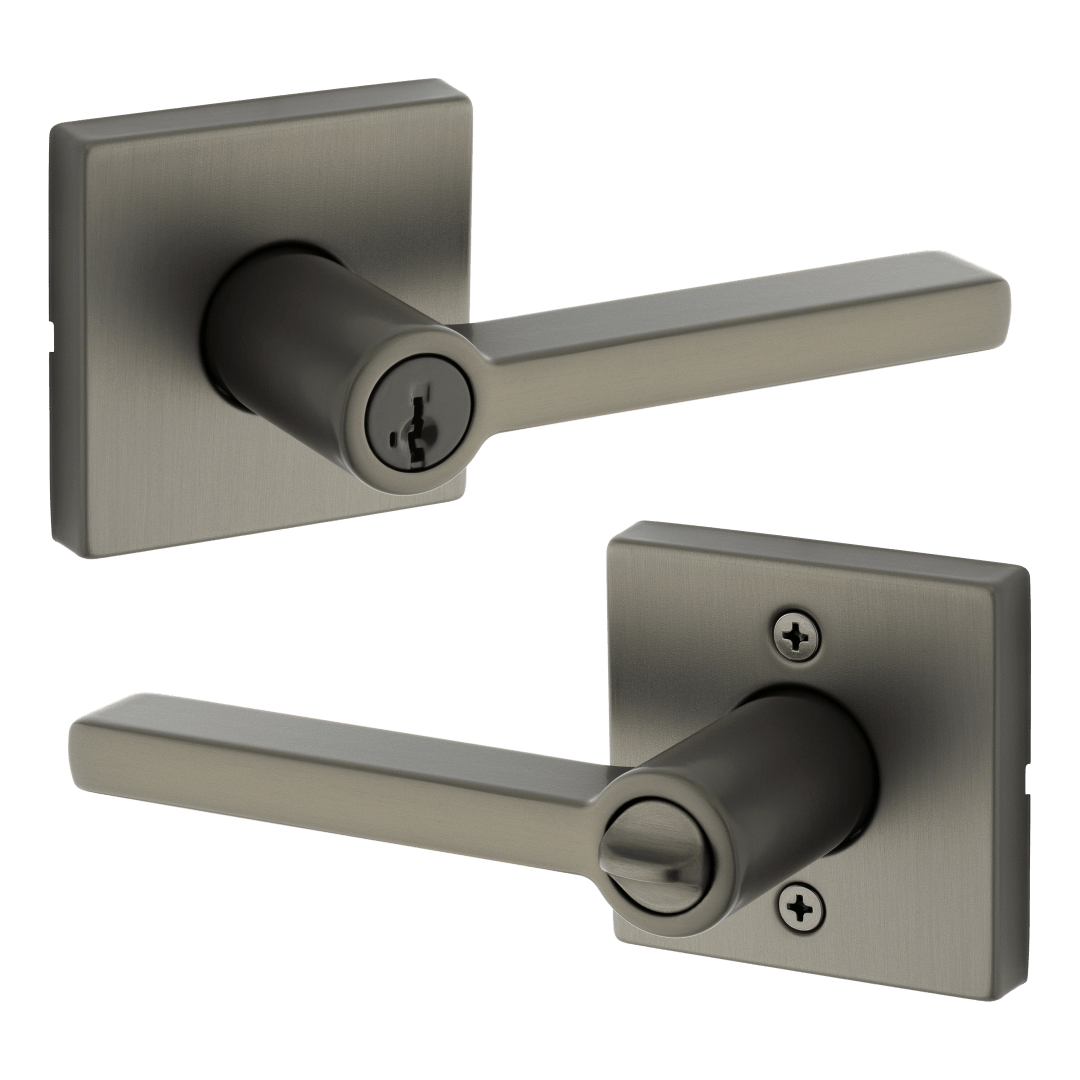 Halifax Keyed Entry Lever featuring SmartKey Security™ w/ Square Rose in Gunmetal