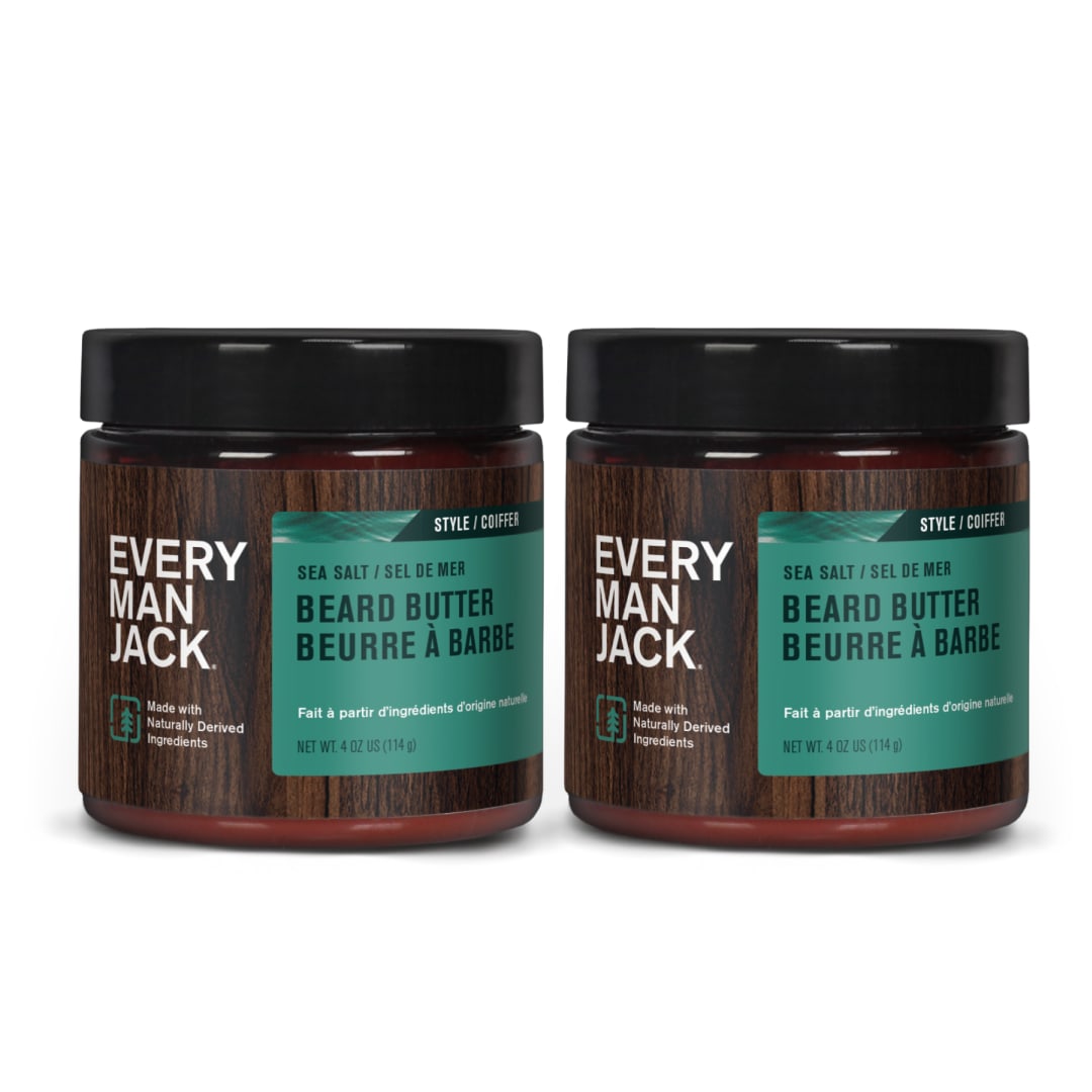 Every Man Jack Beard Butter- Subtle Sea Salt + Citrus Fragrance - Hydrates and Styles Dry, Unruly Beards While Relieving Itch - Naturally Derived with Shea Butter and Coconut Oil - 4-ounce (2 Pack)