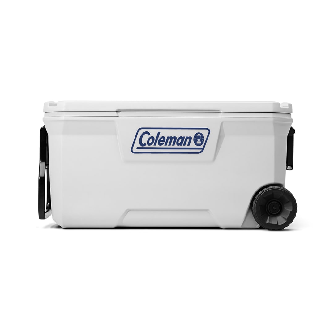 Hielera Coleman Serie 316 Hielera de 113.5 L, con Ruedas y Aislamiento TempLock, Capacidad para 102 Latas, Blanco