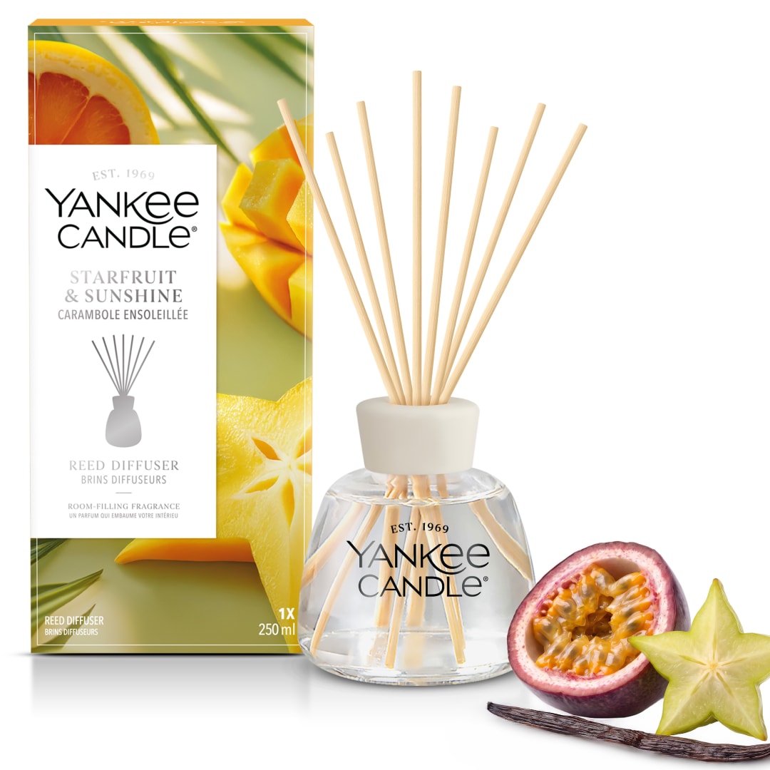 Yankee Candle Difusor de caña perfumado, Starfruit & Sunshine, 250 ml | Ambientadores de hogar, Hasta 18 semanas de fragancia, regalos originales para mujer