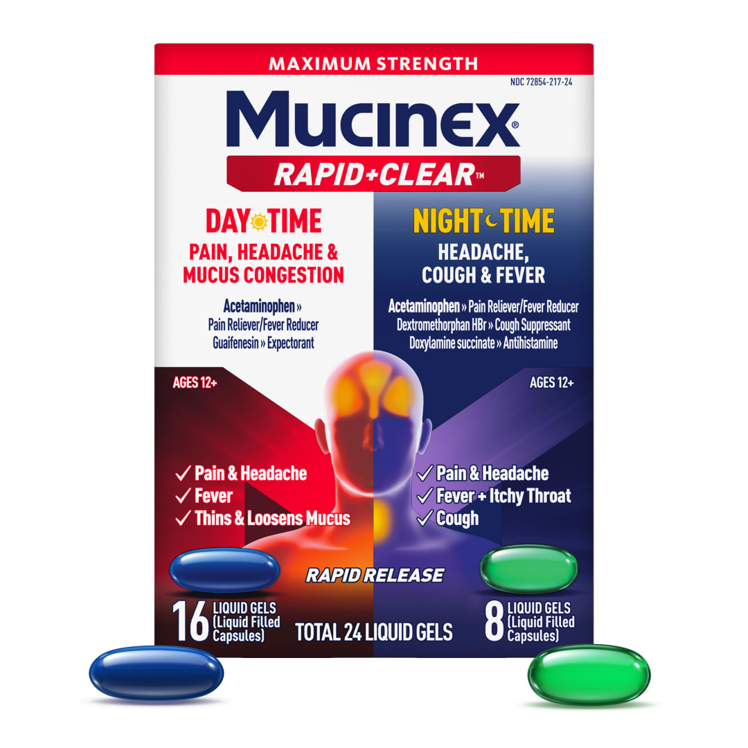MUCINEX® Rapid Clear® Pain, Headache & Mucus Congestion and Nighttime Liquid Gels - 24/24 ct.