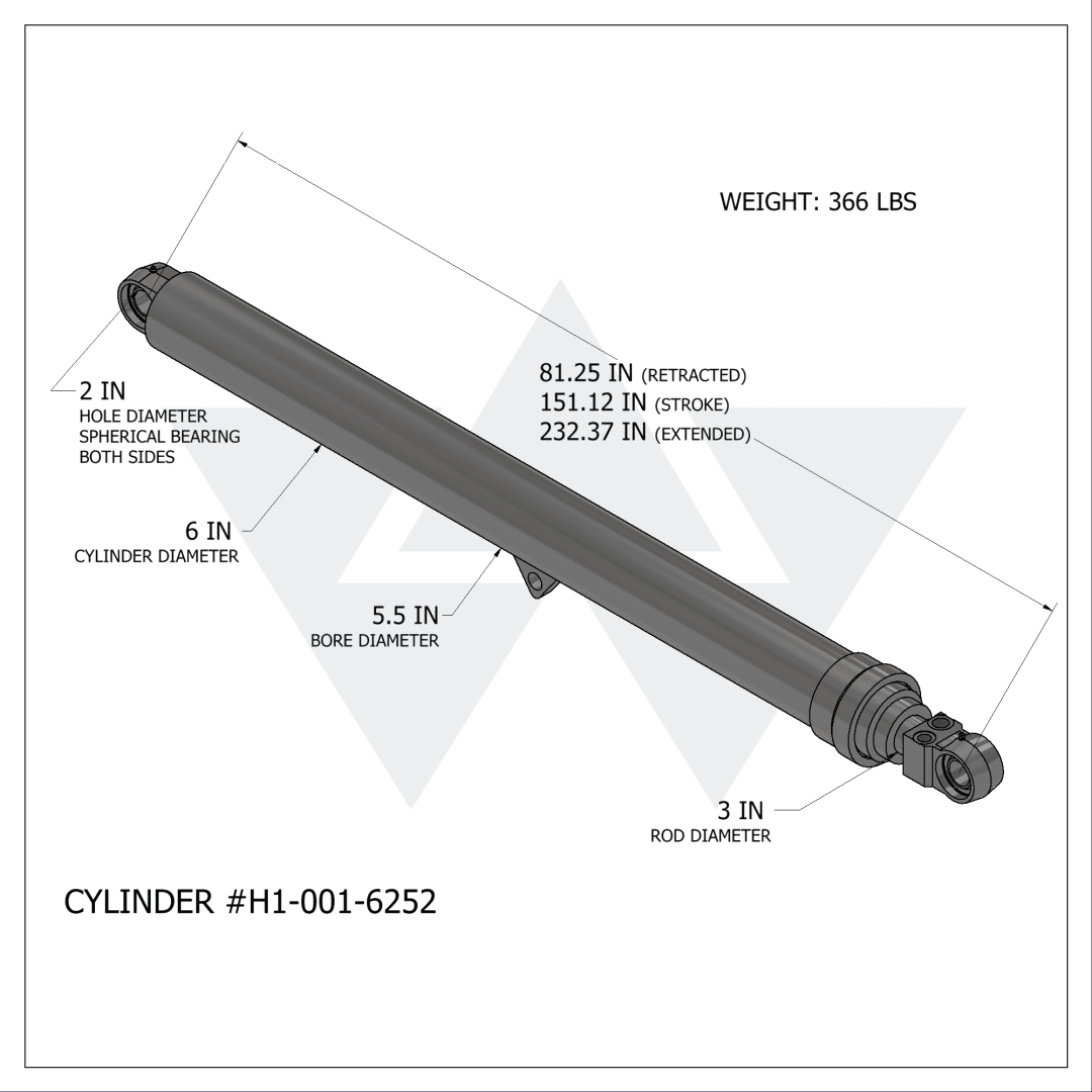 Wastebuilt® Replacement for Heil 28 Yd Side Loader/23 Yd Front Loader Packer/Ejector Cylinder (5"-4"-3" X 151.12")