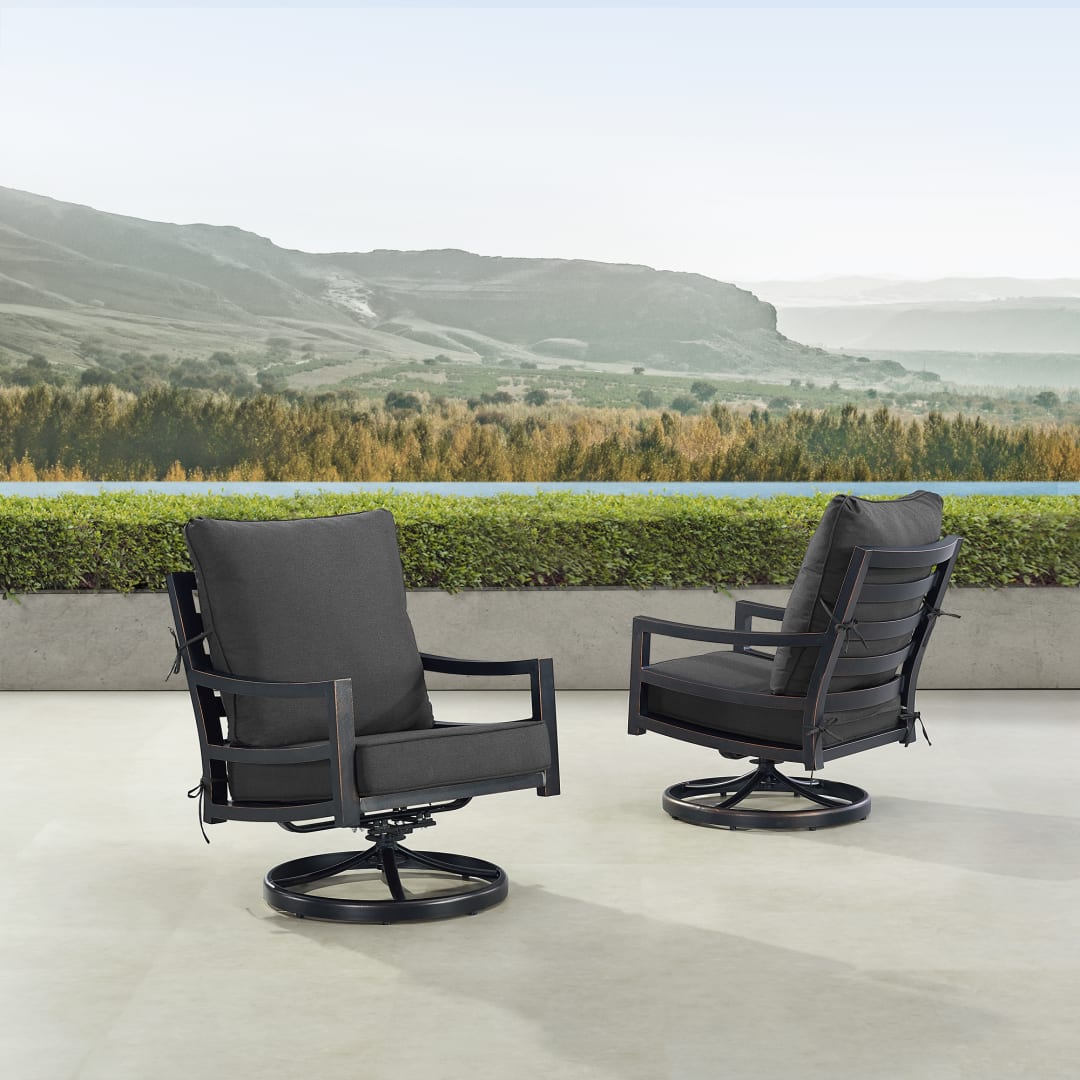 Pair of Black Aluminum Patio Deep Seating Swivel Rocker Club Chairs with Cushions