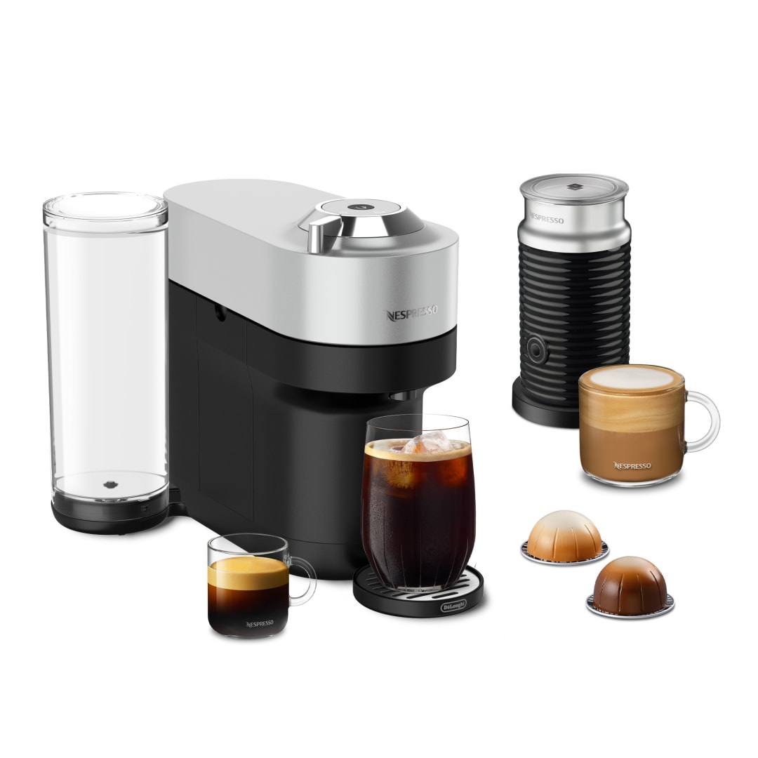 Nespresso Vertuo Pop+ Deluxe Coffee and Espresso Maker with Milk Frother by De’Longhi, Silver