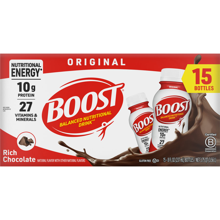 BOOST Original Balanced Nutritional Drink Protein Shakes, Rich Chocolate, 8 fl oz, 15 Pack