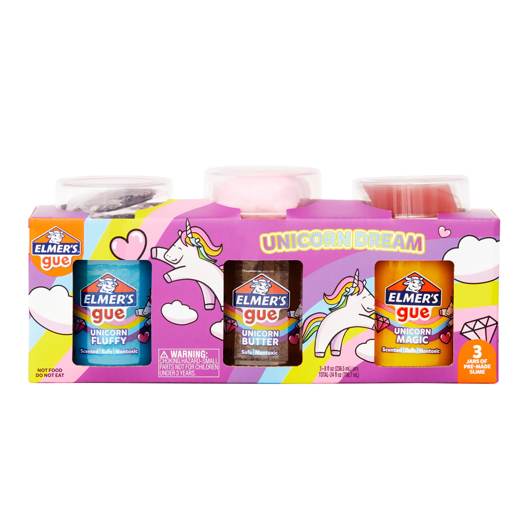 Elmer’s Unicorn Dream Slime Kit – Pack x3 slimes 8 oz cada uno con aditivos únicos (confeti, clay y foil)