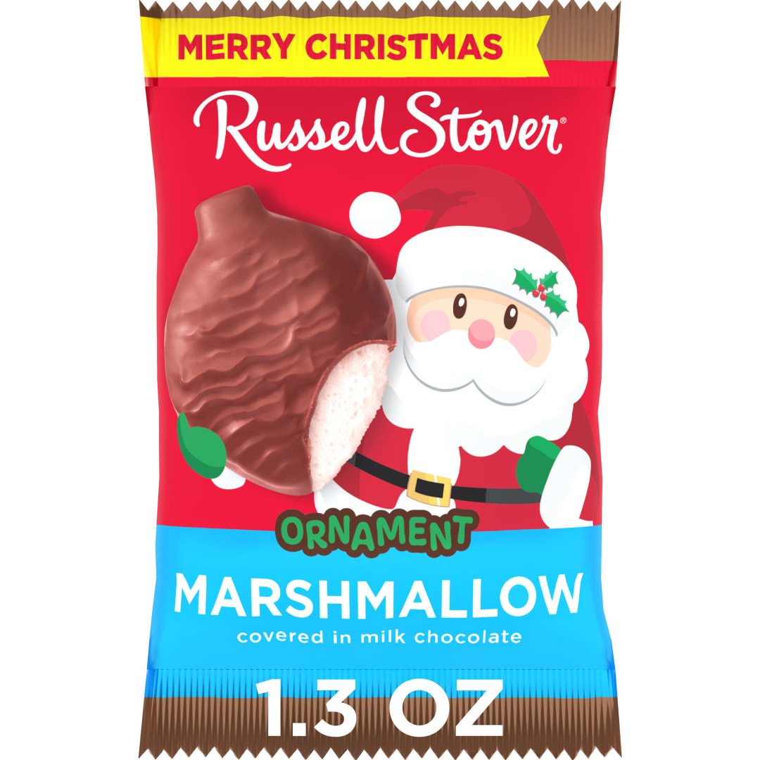 RUSSELL STOVER Christmas Milk Chocolate Marshmallow Candy Ornament, 1.3 oz.