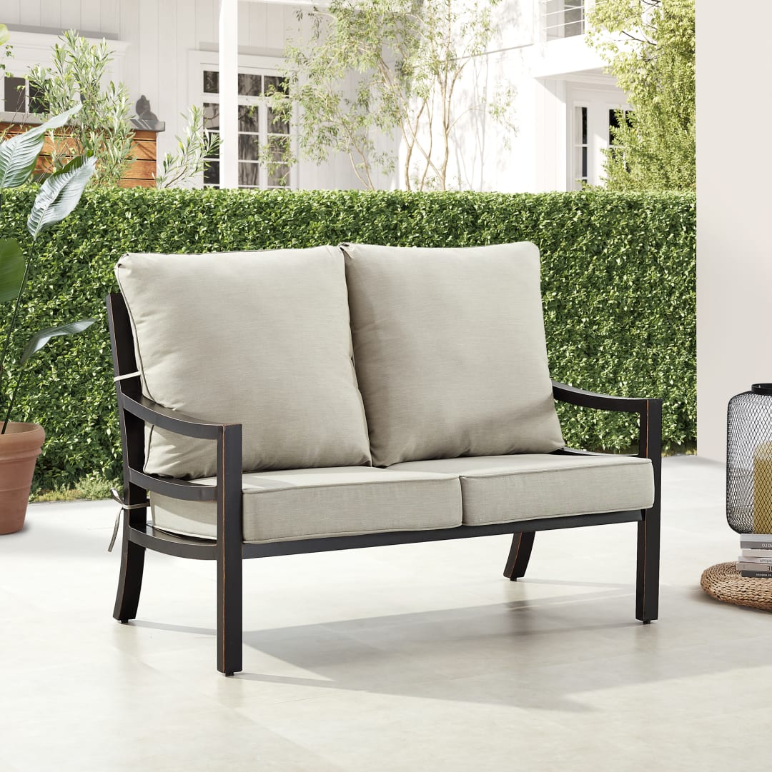 Black Aluminum Patio Deep Seating Loveseat with Cushions