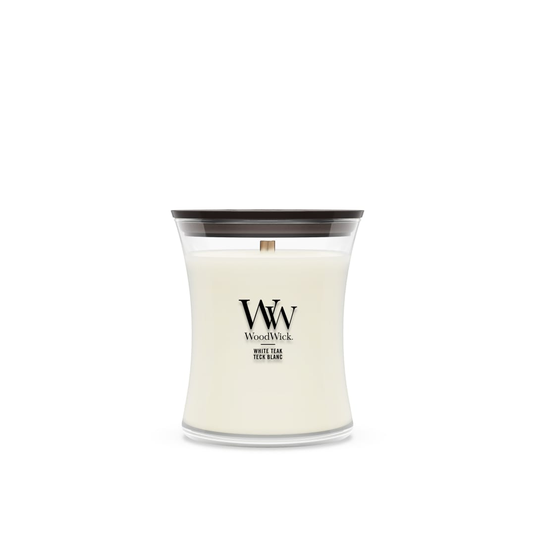 WoodWick | Vela mediana | White Teak | Gran regalo para mujeres