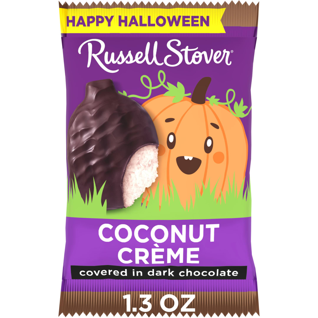 RUSSELL STOVER Halloween Dark Chocolate Coconut Crème Candy Bar Pumpkin, 1.3 oz.