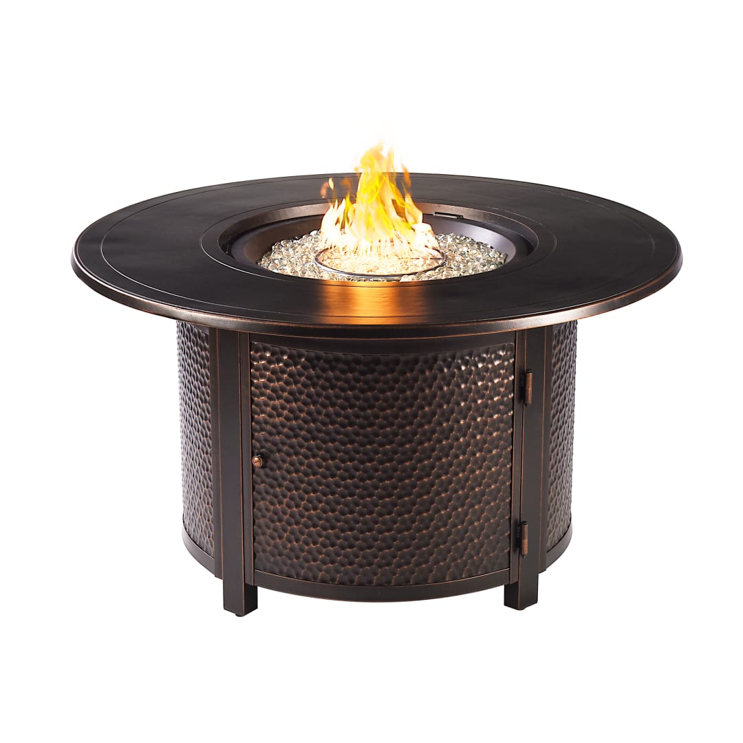 Aluminum Outdoor 44 in. Round Propane Fire Table with Fire Beads, Lid, Propane Tank Cover and Table Fabric Covers in Antique Copper Finish