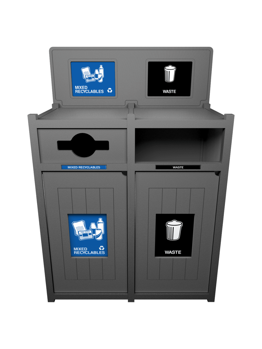  VISION - Double - Unit - Mixed Recyclables-Waste - Mixed-Full - Grey